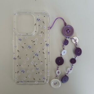 Handmade white and Purple Button phone chain